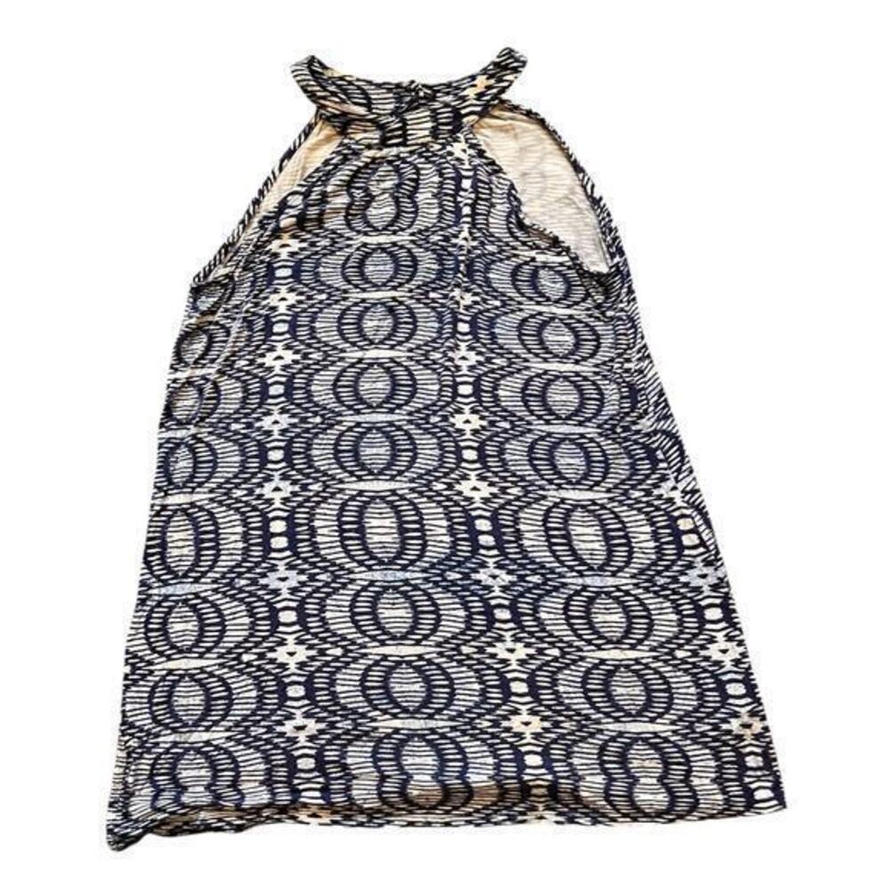LUCYLOVE High neck sleeveless indigo print jersey knit Beachy coastal top sz XS